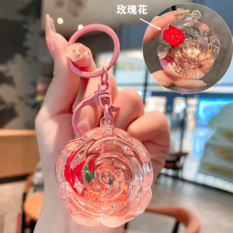 Iteret Celebrity Oil Doll Liquid Sad Bottle Keychai For Wome Exquisite Cute Cartoo Rose Pedat Backpack_voghion.com