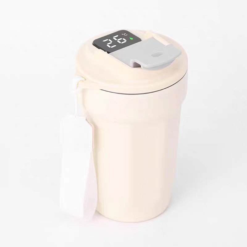 八角咖啡杯智能测温带温显316不锈钢广告保温杯带提绳创意礼品杯|undefined