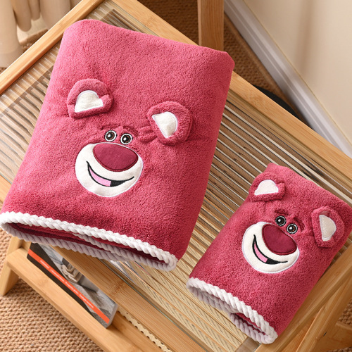 Three-dimensional strawberry bear towel bath towel coral velvet soft and absorbent children's towel set can be gift boxed and can be embroidered with logo