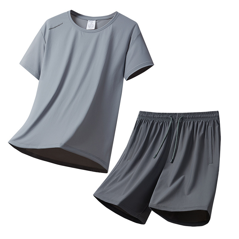 【Cross-Border European Size】2026 Summer New Men's Ice Silk Sports Short Sleeve Set Unisex Couple Style T-Shirt 【Cross-Border European Size】2026 Summer New Men's Ice Silk Sports Short Sleeve Set Unisex Couple Style T-Shirt