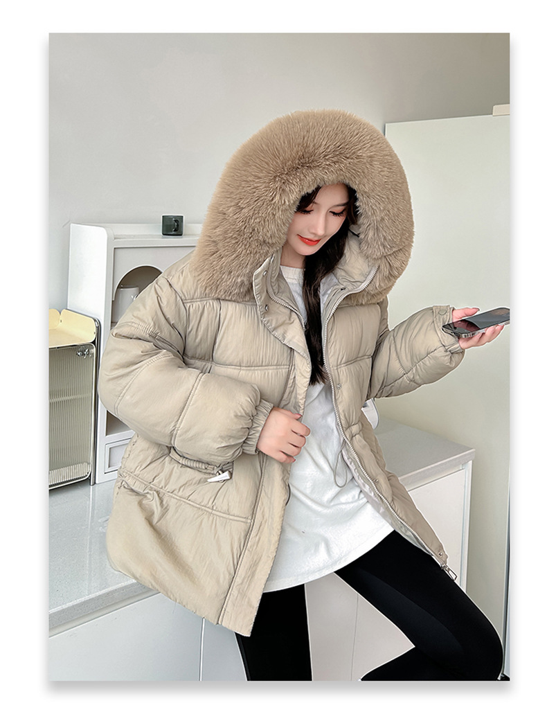 Giacca in cotone con bottoni in corno di mucca dolce versione coreana per donna, nuovo stile invernale da medio a lungo, grande collo di pelliccia,_voghion.com