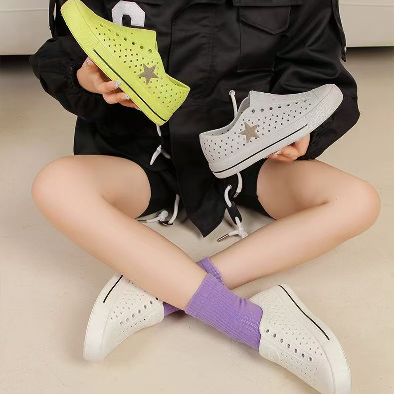 Heli Shark Summer Low-top Men's Rain Shoes Low-top Fashionable Couple's Hole Shoes Hollow Shallow Mouth Men's and Women's Casual Shoes