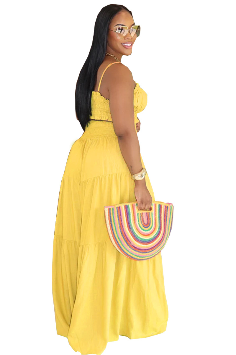 Women's Clothing Fashion Solid Color Suspender Top Plus Loose Wide Leg Pants Two Piece Set_voghion.com