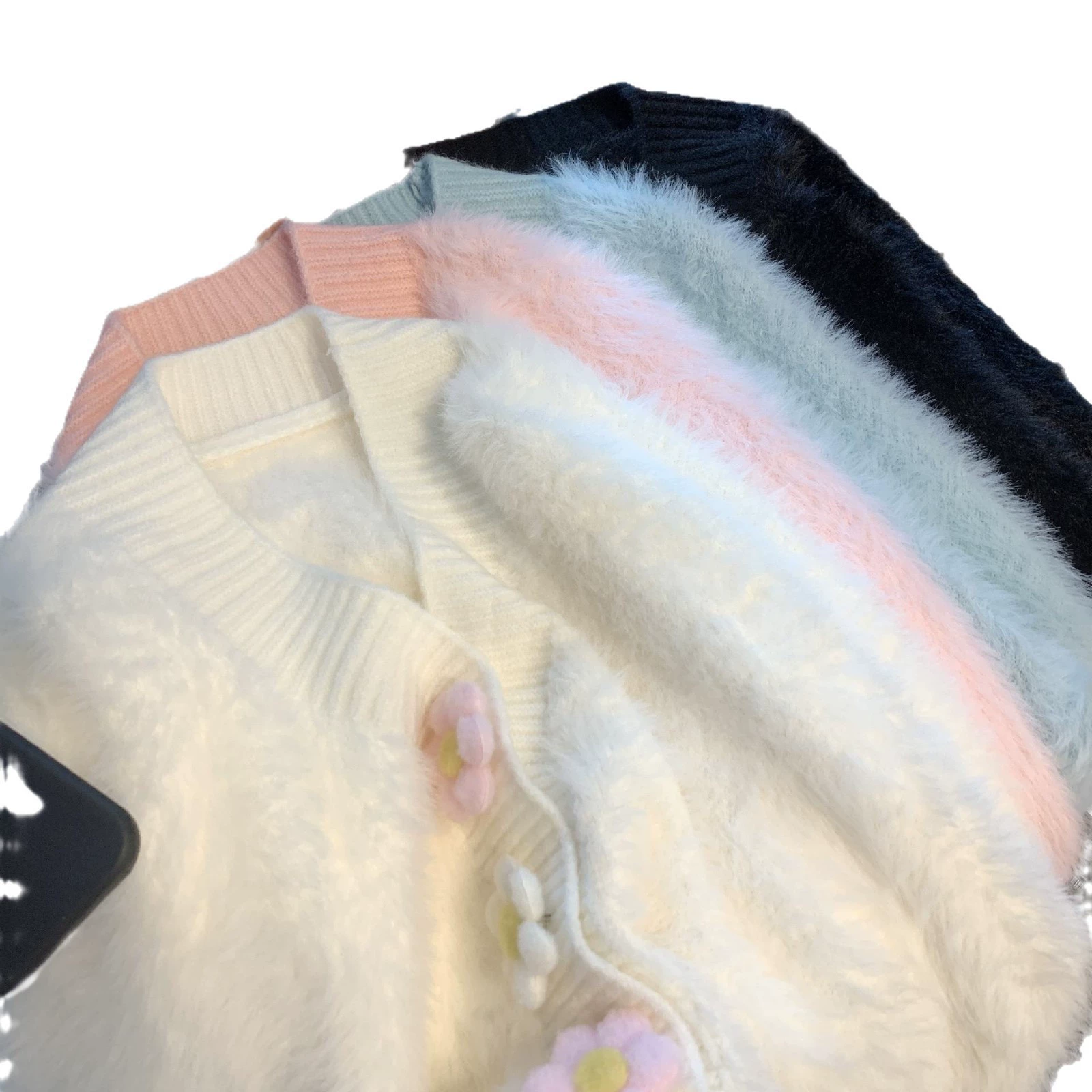 Демисезонная связанная трехмерная кофта Cardigan, куртка, 2025 год, искусственный мех, цветочный рисунок