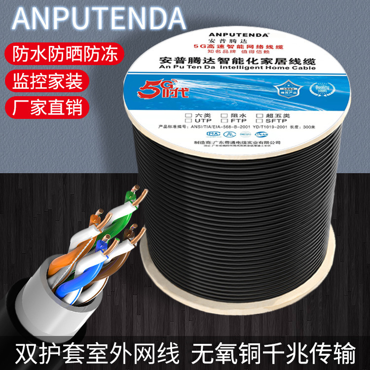 Network Cable Amp Category 6A Gigabit Category 5E Oxygen-Free Copper Double-Shielded Poe Monitoring Cable Monitoring Twisted Pair Cable