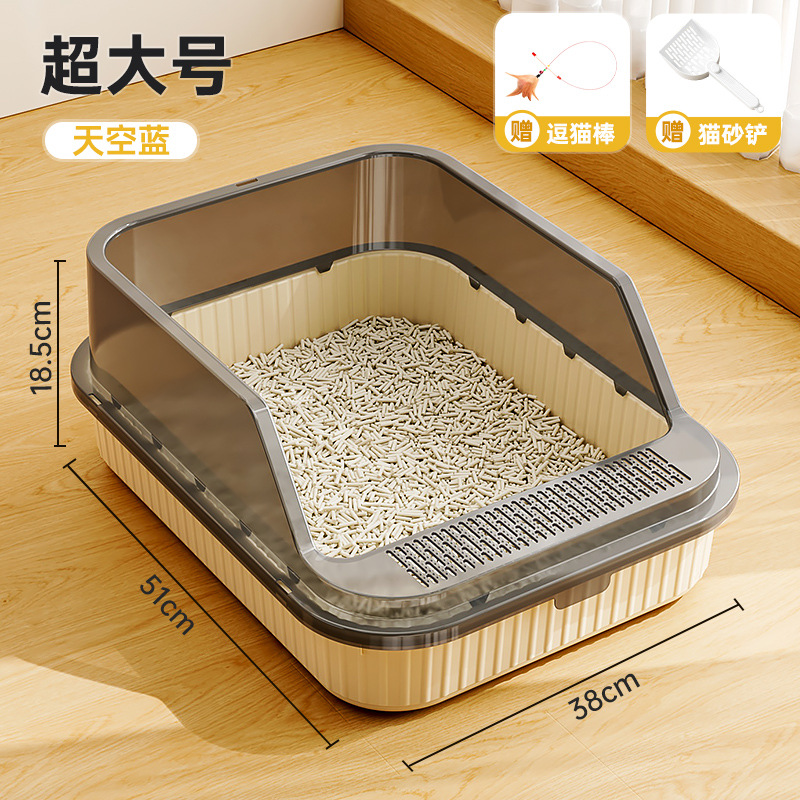 Baño de arena para gatos anti-spillado exterior con arena, baño para gatos grande, arena para gatos semicerrada, lavabo para gatos pequeños