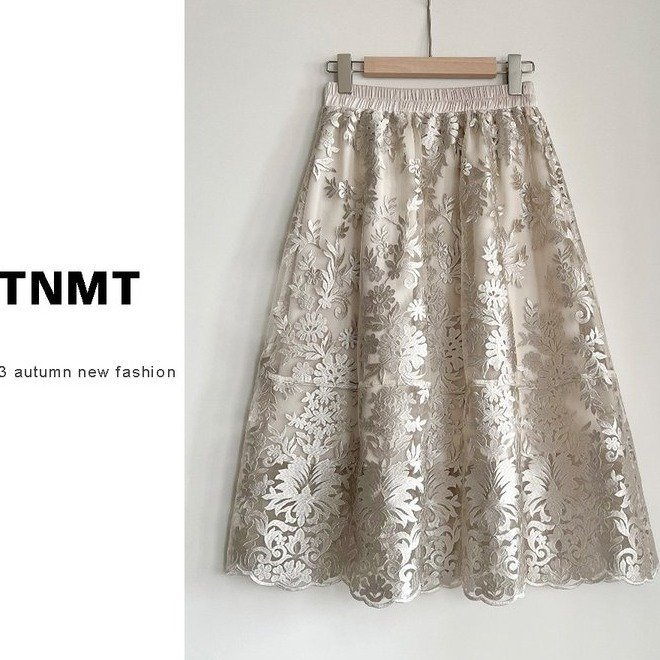 Gorgeous Heavy Lace Embroidered Mesh Lantern Skirt Women's European-style French Fine Umbrella Skirt Light Dress Skirt