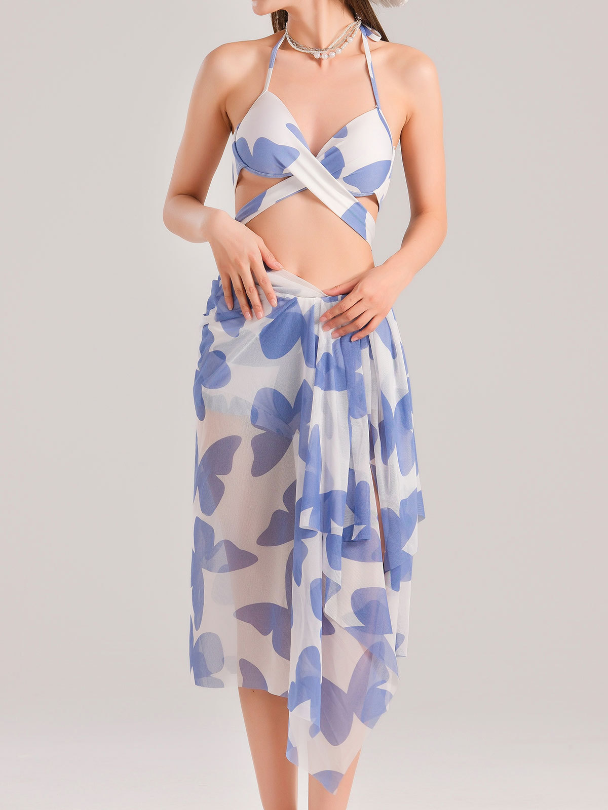 HURUN bikini trajes de baño para mujeres pechos pequeños se reúnen sexy vacaciones de playa de tres piezas set 2024 nuevo traje de baño