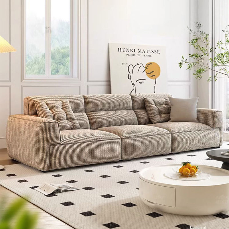 Simple Modern Home Fabric Sofa for Living Room, Small Apartment Double-Sized, Trendy Light Luxury Chenille Tofu Block Sofa with Wooden Frame