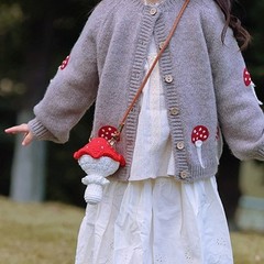 毛糸キノコストラップかわいい子供ニット萌えバッグ手作りかぎ針編み女の子森系小衆斜め掛けアクセサリー