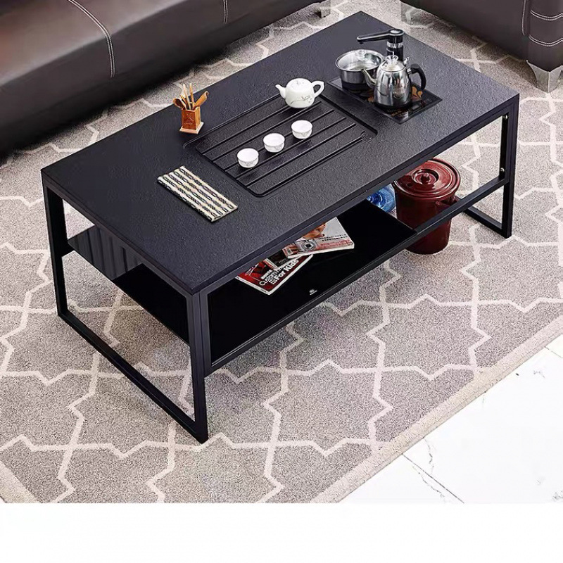 Mesa de té de piedra de fuego tabla de roca kung fu mesa de té de oficina sala de recepción comercial moderna combinación de mesa de té de piedra volcánica de hierro forjado