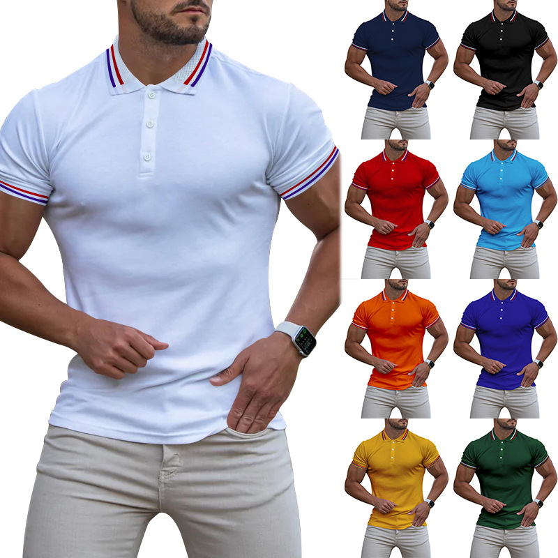 Quality soft fabric polo shirt with contrasting thread lapel splicing for men's casual large short sleeved T-shirt_voghion.com