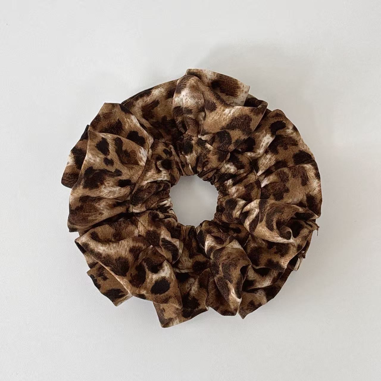 TudTud Classic Leopard Print Chiffon Handmade Scrunchie! A hair accessory with a mature and sassy vibe, embodying the old money style