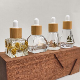 Glass dropper bottle bottled essential oil blending bottle essence small sample empty bottle cosmetic packaging material bronzing bamboo cap