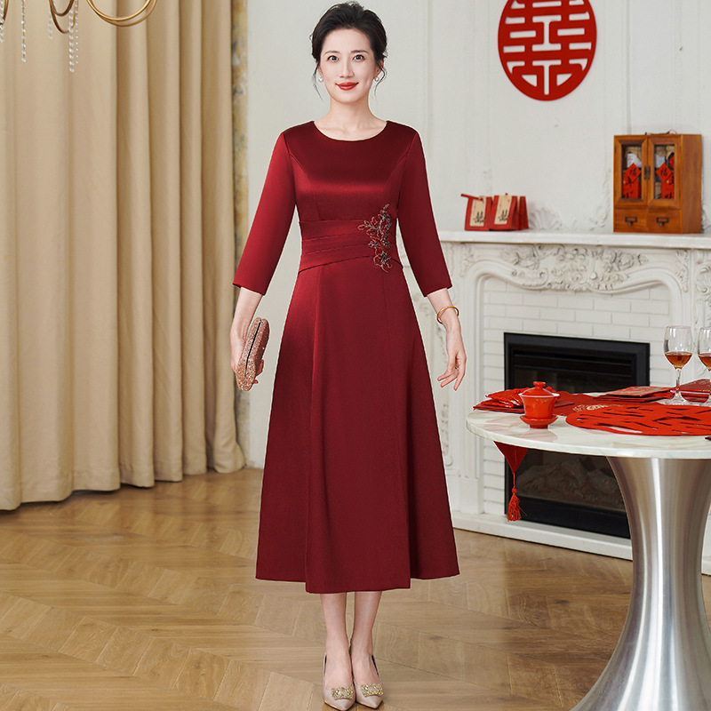 喜婆婆妈妈装婚宴礼服优雅大方结婚改良旗袍婚礼端庄气质连衣裙女|undefined