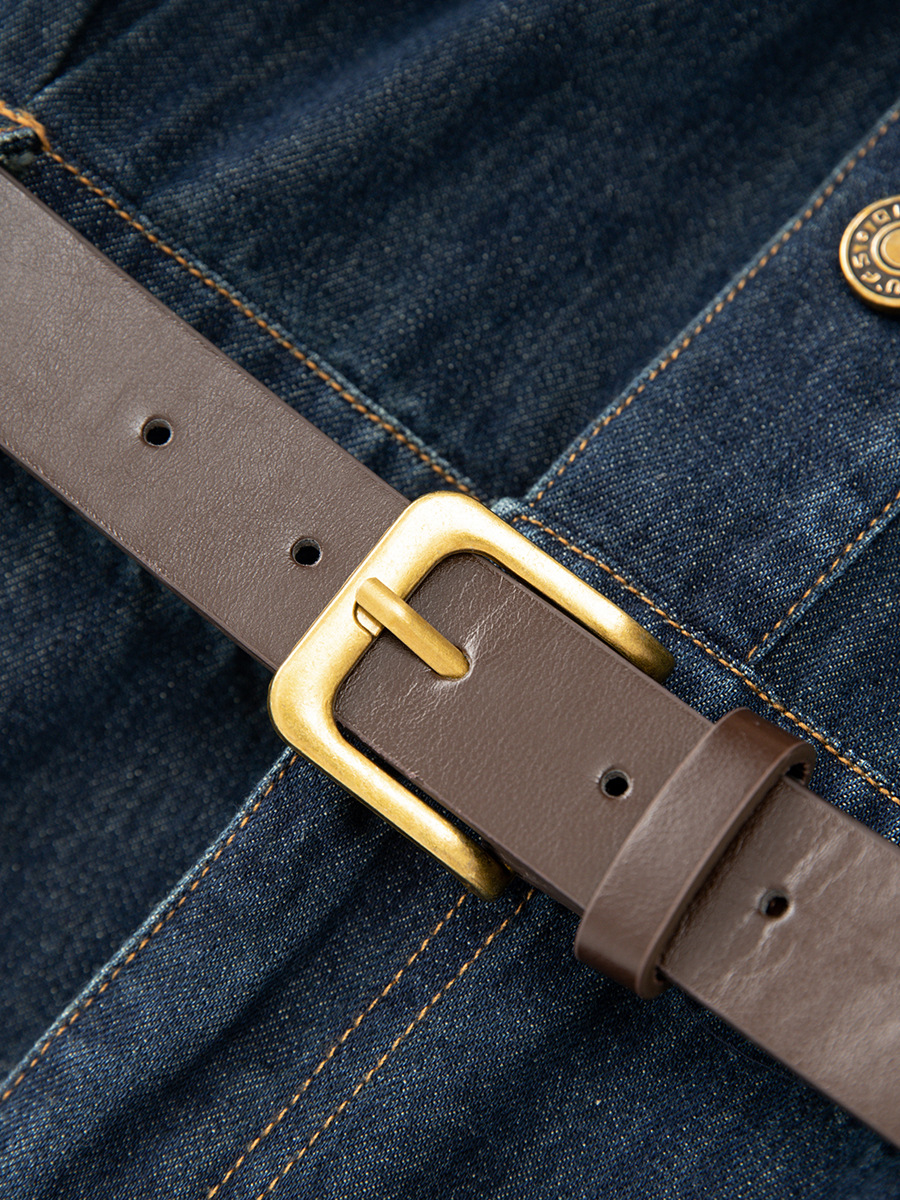 Váy denim nữ cổ ve phong cách Pháp retro Hồng Kông — Màu xanh lam