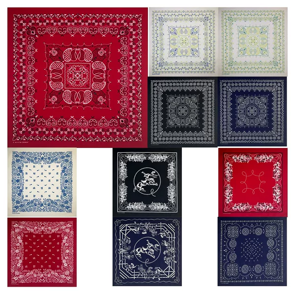 Cotton 55X55Cm American Retro Printed Square Scarf Outdoor Cycling Neck Scarf Face Towel Paisley Street Dance Headscarf