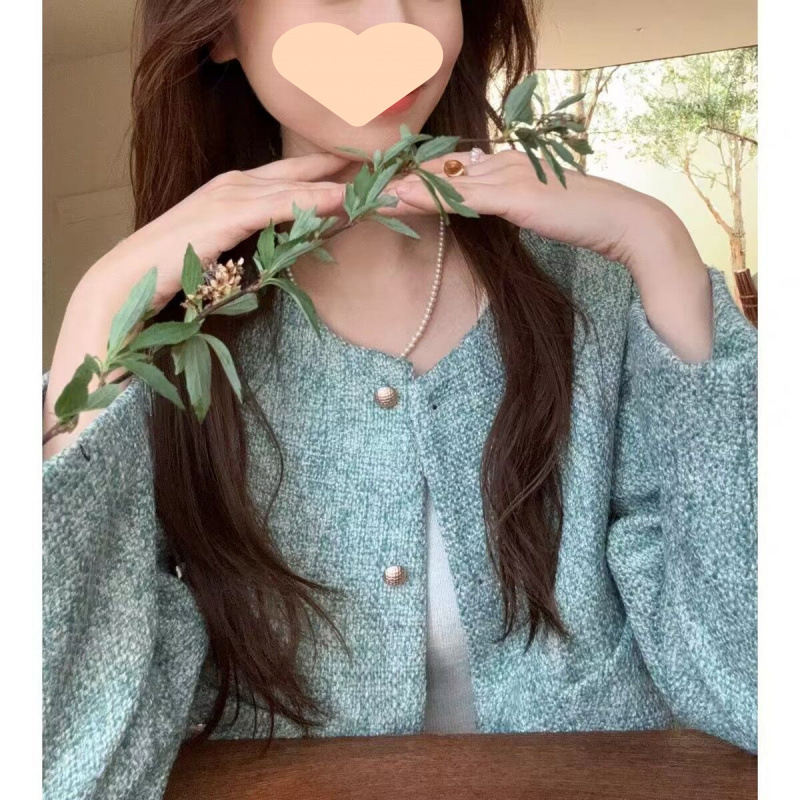 Green Tweed Jacket for Women 2025 Spring New Popular Petite Socialite Style Top