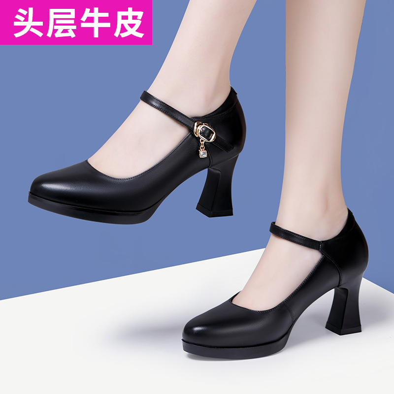 Genuine leather platform thick heel soft bottom comfortable stage performance special shoes cheongsam Model T platform catwalk high heels for women