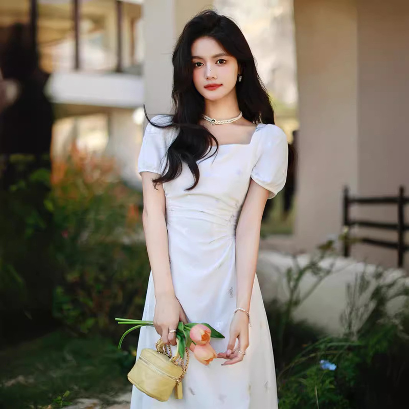 French Elegant White dress Women's Summer High-end Designer Slim-fit Slim-fit Long Dress
