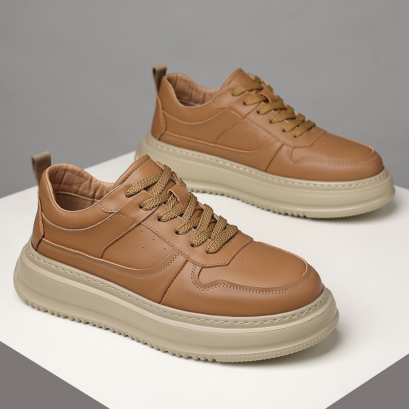 Piel de vaca de primera capa primavera nuevos zapatos casuales para hombres cuero transpirable tendencia suela gruesa moda para hombres zapatos blancos zapatos para hombres