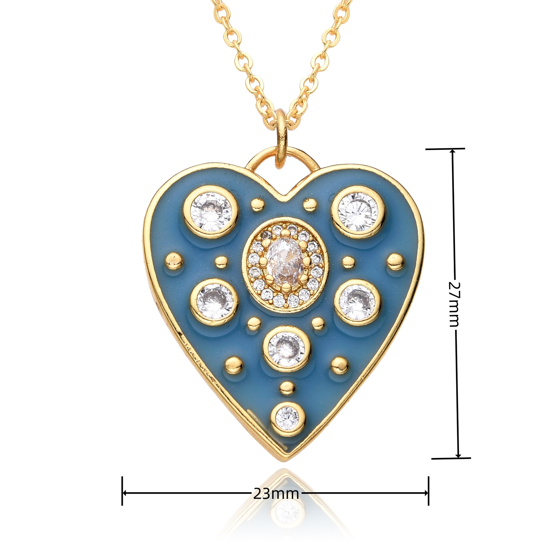 Inlay Design Copper Inlay Heart Shape Zircon Pendant Necklace