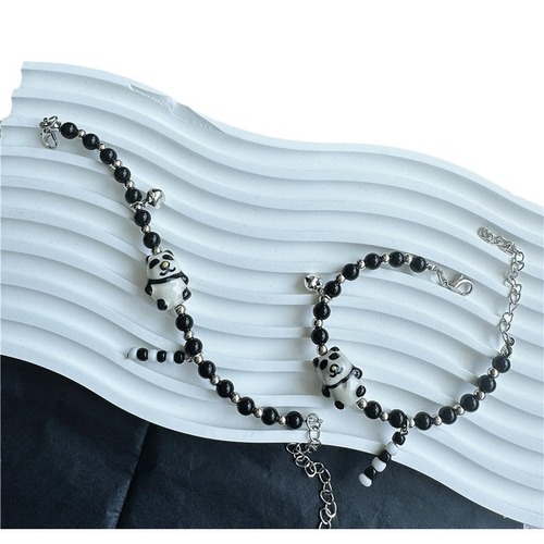 Artistic Contrast Panda Embroidery Necklace for Women - Black and White Design, Unique Hip-Hop Sweet and Cool Accessory Bracelet