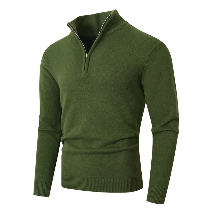 Foreign Trade Cross-Border New Autumn and Winter Velvet Men's Large Size Zipper Half Turtleneck Pullover Knitwear Long-Sleeved Knitwear