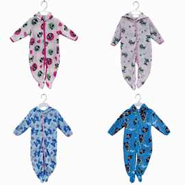 婴儿秋冬季连体衣男女宝宝加厚连帽外出爬服超萌毛绒家居服睡衣