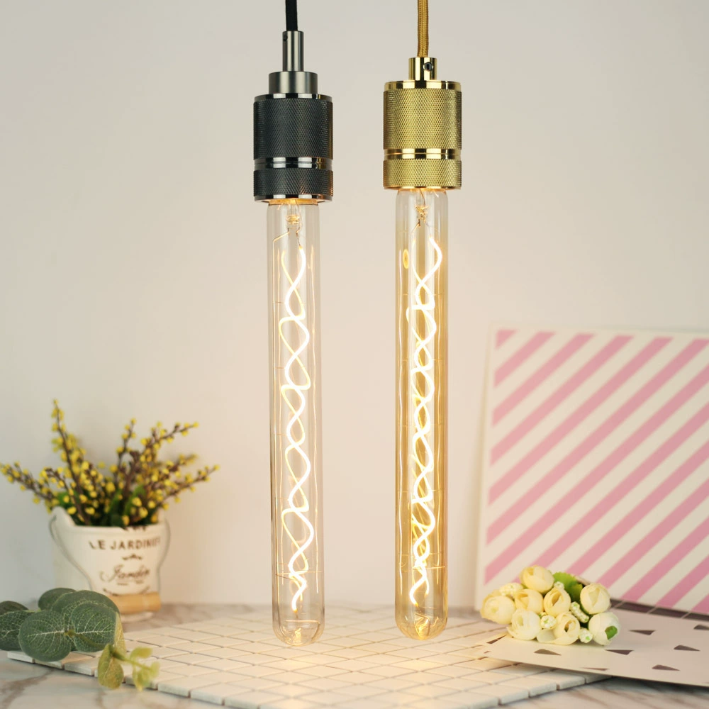 Soft filament T32*300 gold transparent single spiral dimmable E27 screw port personalized decoration home LED bulb