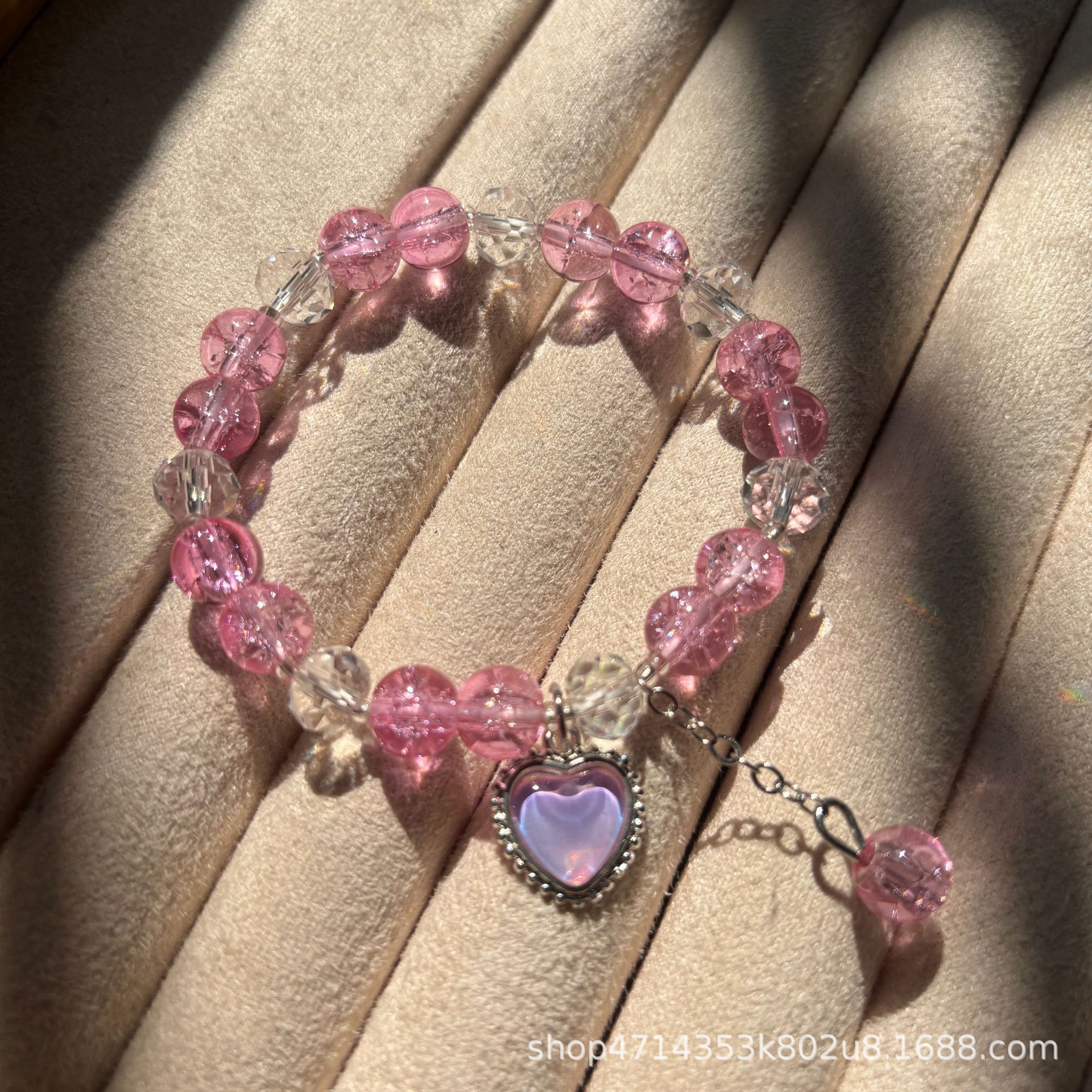 핑크 크리스탈 폭발 하트 팔찌#SZ194용