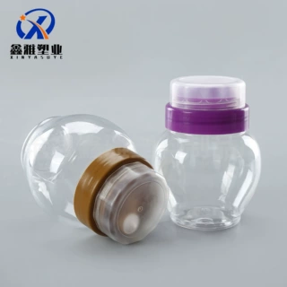 定制300ml透明塑料罐PET半透明防尘罩回流口瓶子调料撒料储存空瓶