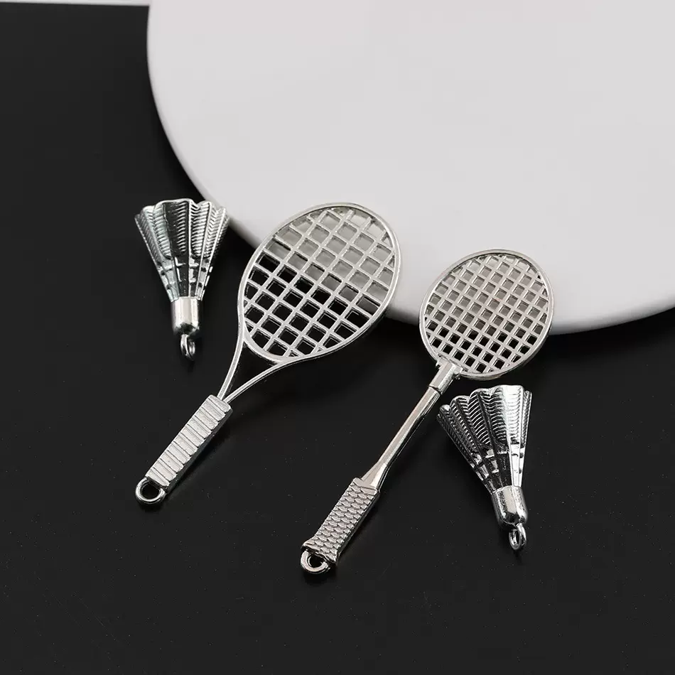 古银色仿真羽毛球拍合金吊坠 diy手工自制项链钥匙扣挂件饰品配件