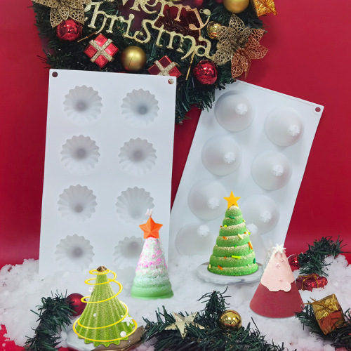 Sanxin 8-piece Christmas tree mousse silicone mold DIY French Christmas mousse chocolate bowl cake baking mold