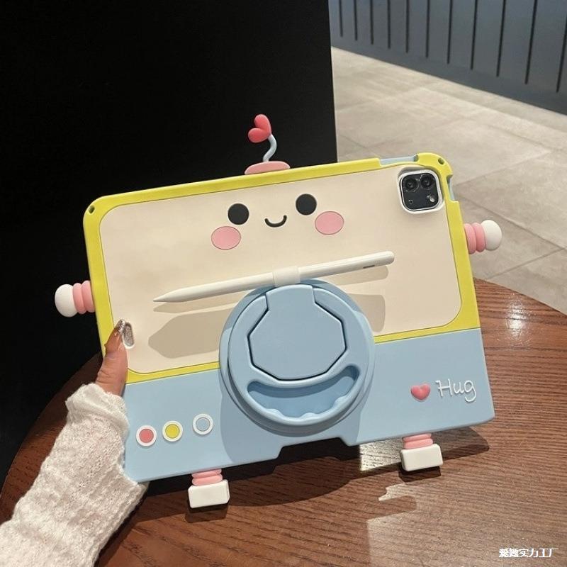 Cartoon Robot Suitable for Apple iPad Protective Case Silicone Air5/4 Kidsren Pro11 Rotating Stand Mini5