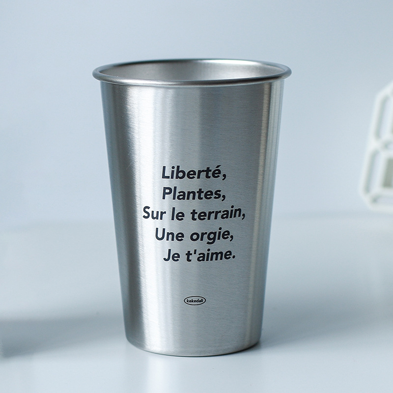 Corea del Sur ins estilo simple 304 taza de acero inoxidable al aire libre camping apilable taza de café industrial estilo pareja taza