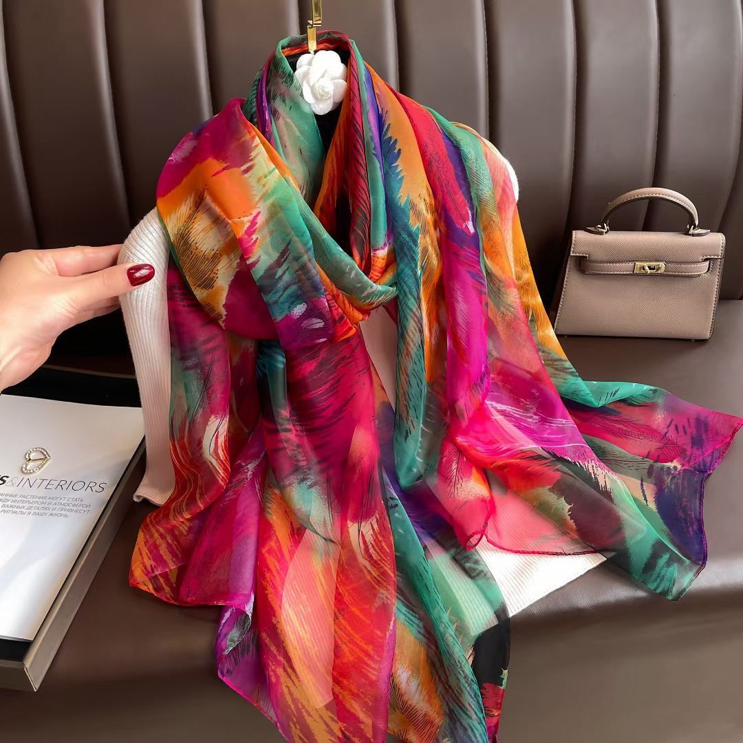 Women's Elegant Color Block Yourou Yarn Silk Scarf display picture 4