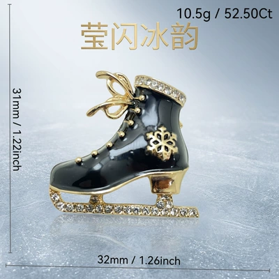 Yaxa sancaqları and rhinestone snowflake pin, Christmas - black