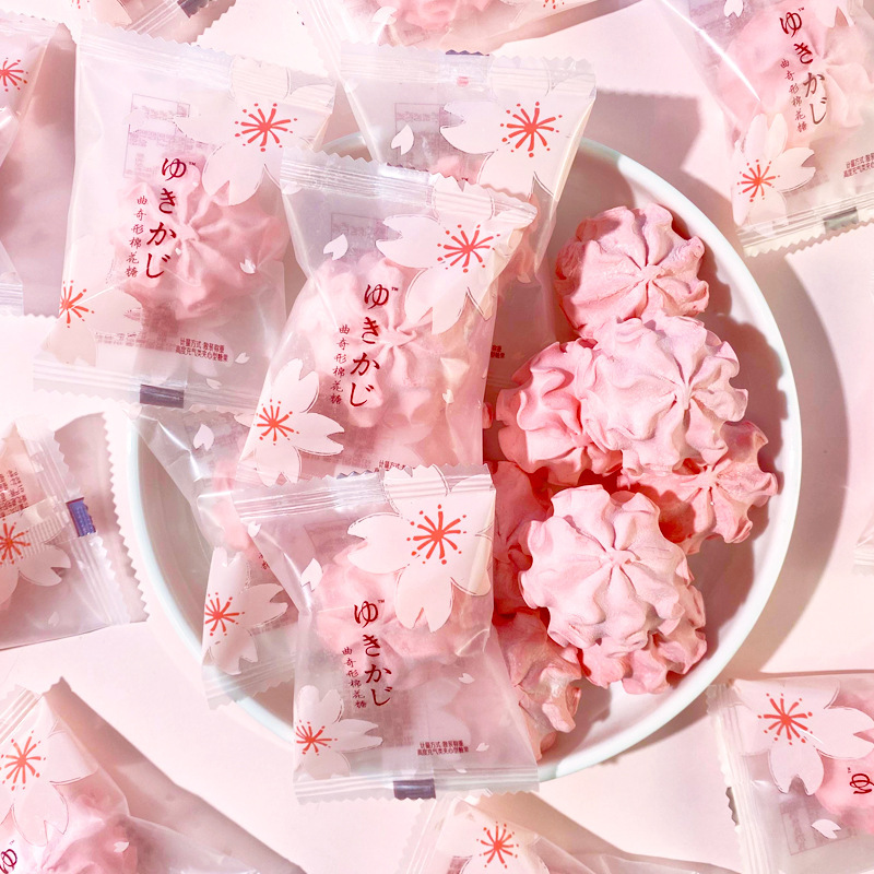 XueKeZi Petal Cotton Candy Strawberry Flavor Sandwich Cookies Cotton Candy Bulk Wedding Candy Fruit Snacks Wholesale
