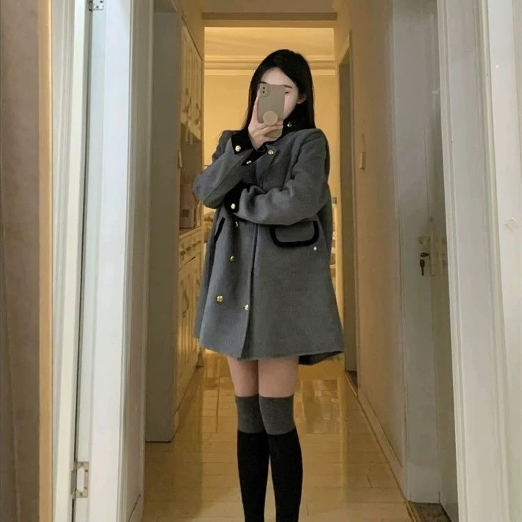 法式小众设计感宽松显瘦毛呢外套秋冬新款气质加厚保暖呢子大衣女|undefined