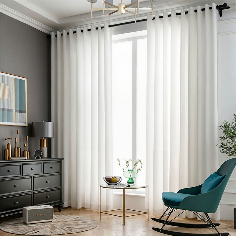 Modern Minimalist Solid Color Semi-Blackout Sheer Curtains for Living Room, Bedroom, Balcony, Light-Transmitting but Not See-Through, Light Luxury Cream-Colored Sheer Curtains