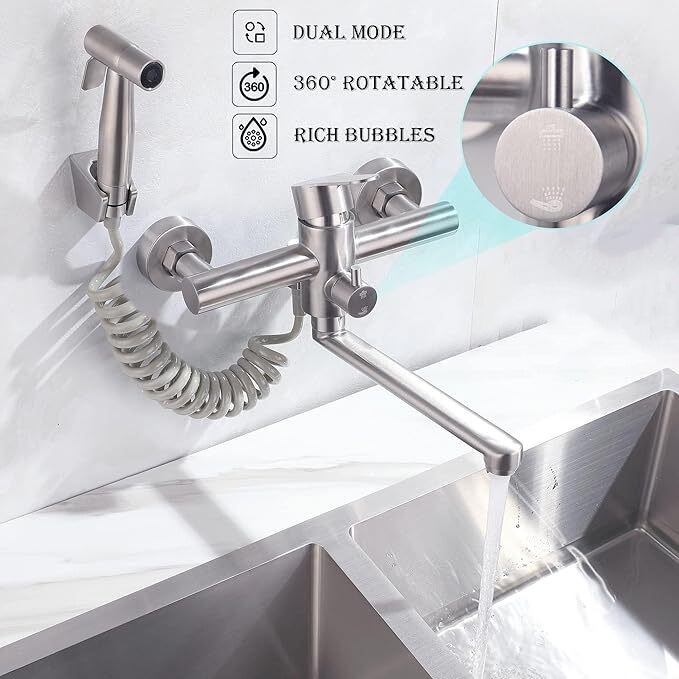 Foreign Trade Wall-Mounted Faucet Stainless Steel Brushed into the Wall Extended Spout Faucet Bathroom Kitchen Mixing Valve Set
