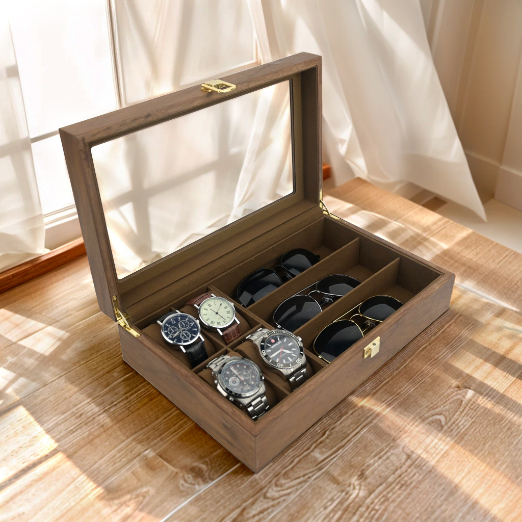 新款现货4+3木质花梨木吊坠手表盒首饰展示盒胡桃木项链戒指收纳