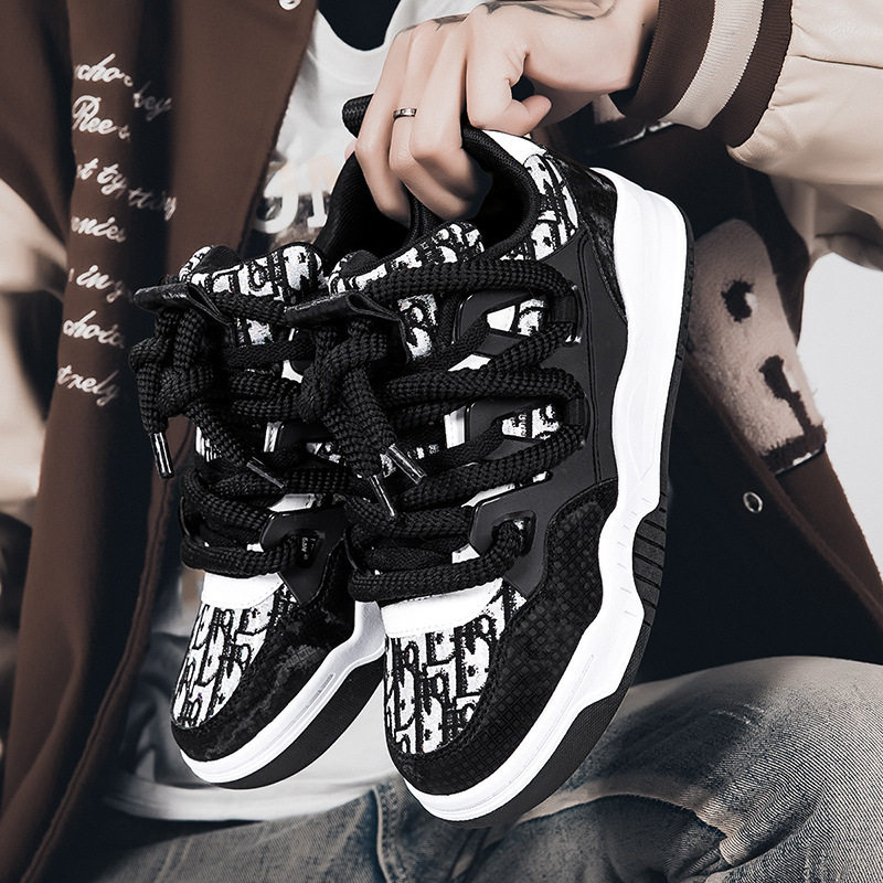 Giày sneaker unisex cổ thấp đế dày phối màu, thân lưới thoáng khí, form rộng dễ mang — Trắng, đen