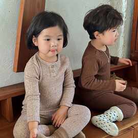 2025儿童秋冬新款a类家居服睡衣套装320克羊毛保暖衫纯色韩深咖啡