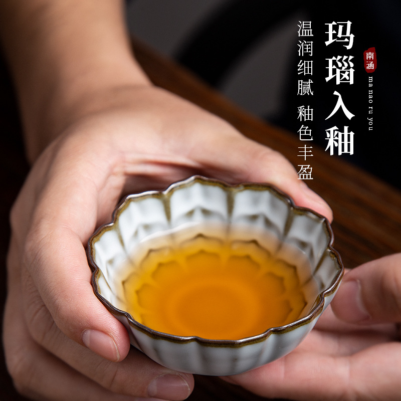 Taiwán RU horno taza de té taza maestra frijol oro seda pieza abierta se puede elevar hecho a mano sola taza cerámica juego de té Lotus taza personal