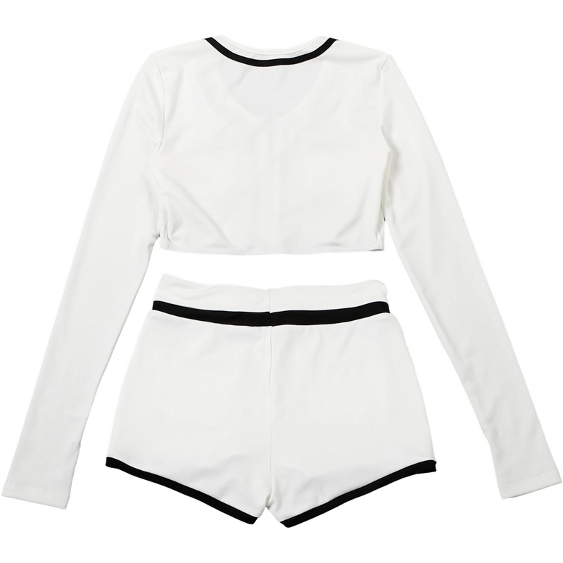 Autumn Bare Cropped Slim Fit Zipper Coat Top Color Matching Shorts Set