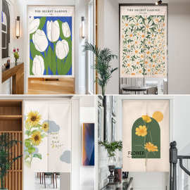 2024新款花朵免打孔碎花房门帘隔断帘卫生间遮挡帘子家用卧室短帘