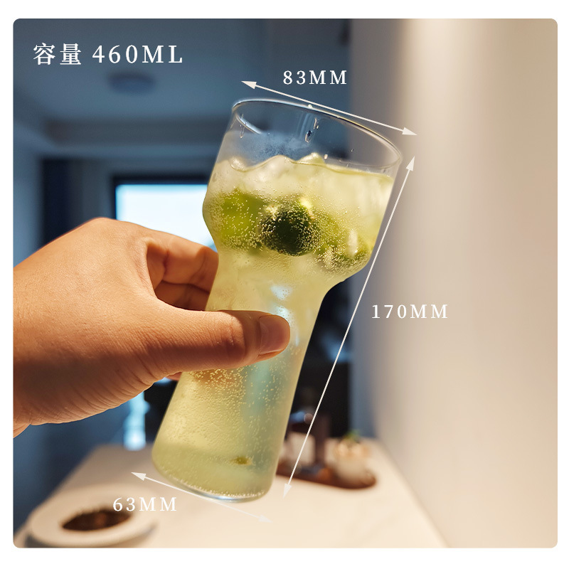 Tazas de vidrio de alto silicio de borosilicato de hielo taza de café americana bebida fría taza de bebida fría transparente taza de jugo de burbujas de boca ancha taza al por mayor