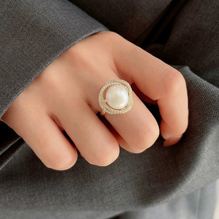 Yuyu Freshwater Pearl Ring Full Diamond Hollow Japanese and Korean Elegant Jewelry Gift Jewelry Gift Female ZZ1071065